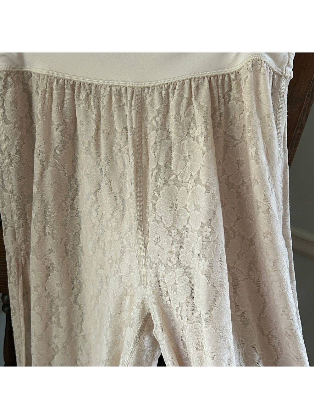 Lace Wide-Leg Side Slit Pants Cream Lace Versatile Lace Pants Cruise Resort Wear - Picture 15 of 16